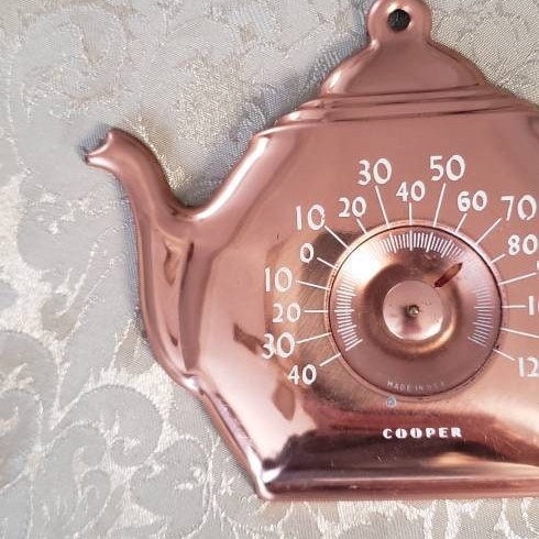 Vintage Cooper Copper Color Teapot Shaped Wall Thermometer ,vintage  Thermometer, Cooper Teapot Thermometer , Free Shipping 