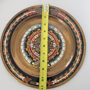 Vintage Brass Enamel Aztec Calendar Plate, Mexican Wall Decor (11 Inch ...
