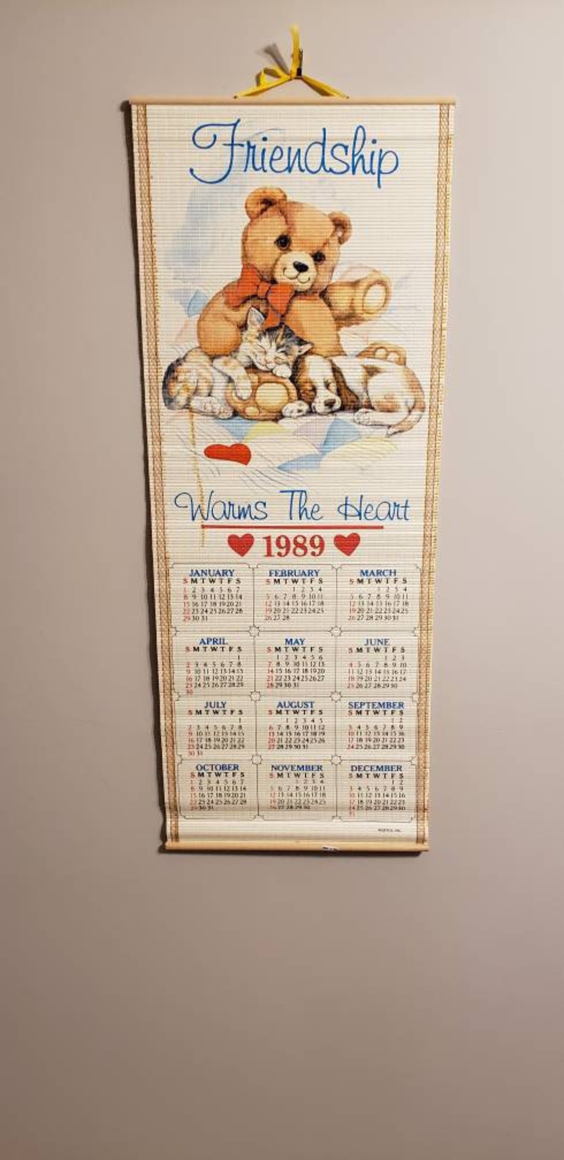 Cane Wall Scroll Calendar 1989 calendar Reversible Calendar Etsy