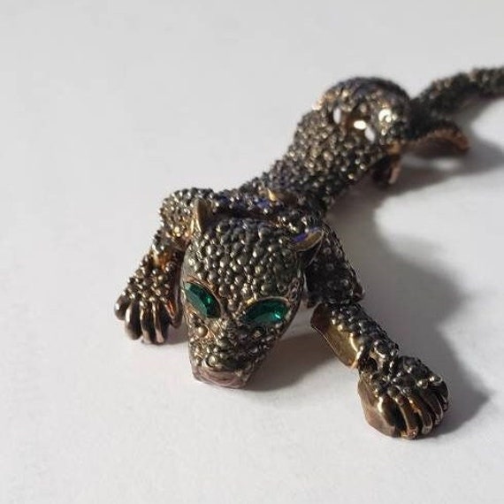 Vintage Articulated Panther Shoulder Pin Brooch w… - image 1