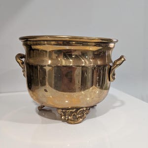 Vintage Brass Footed Planter,  Small brass pot with handles