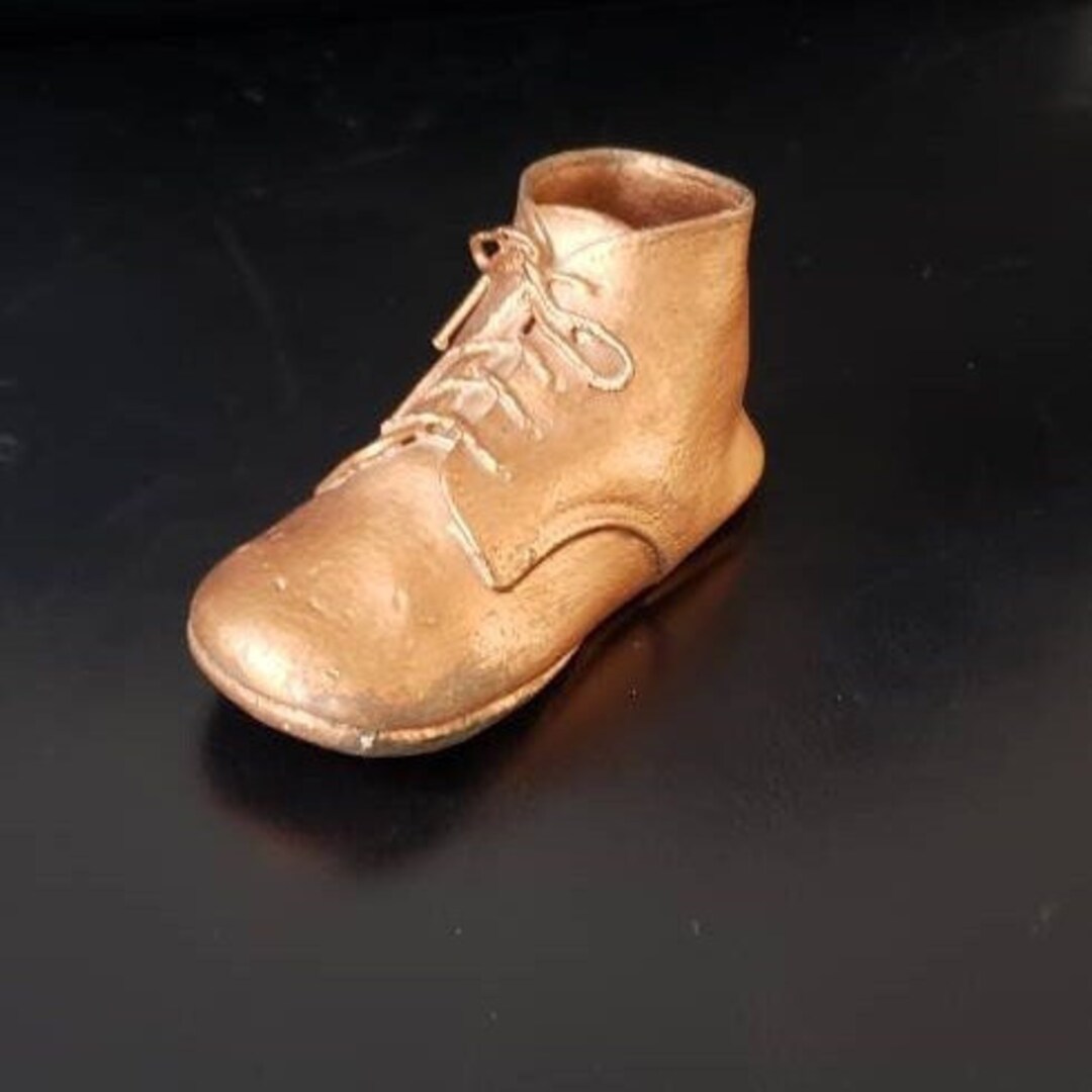 Vintage Bronzed Baby Shoe, Copper Colored Lace up Baby Shoe Vintage
