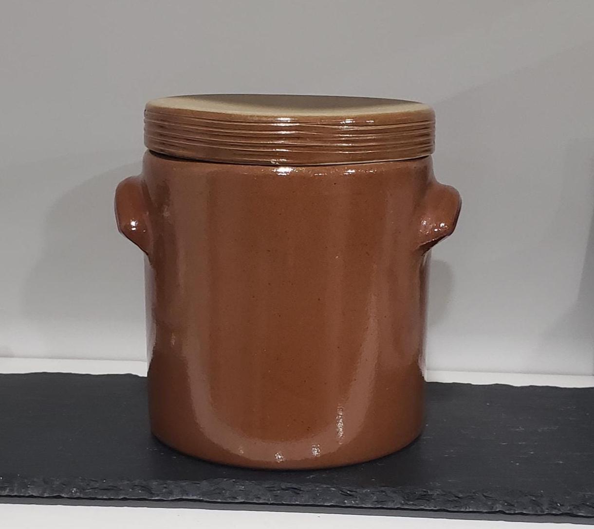 Vintage Renault Berry France , Brown Stoneware Covered Jar, Rustic