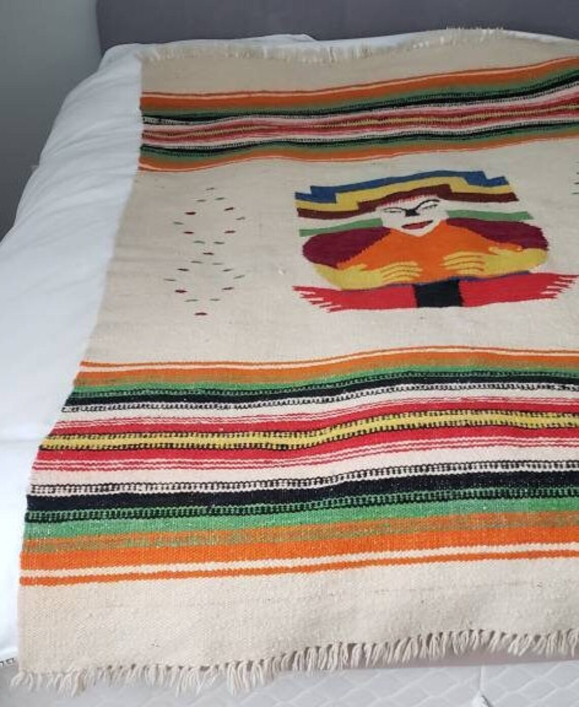 Vintage Mexican Aztec God Handwoven Wool blanket Large Etsy