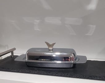 Burriera Kromex cromata, modello MCM. Set di 2 burriere color argento.
