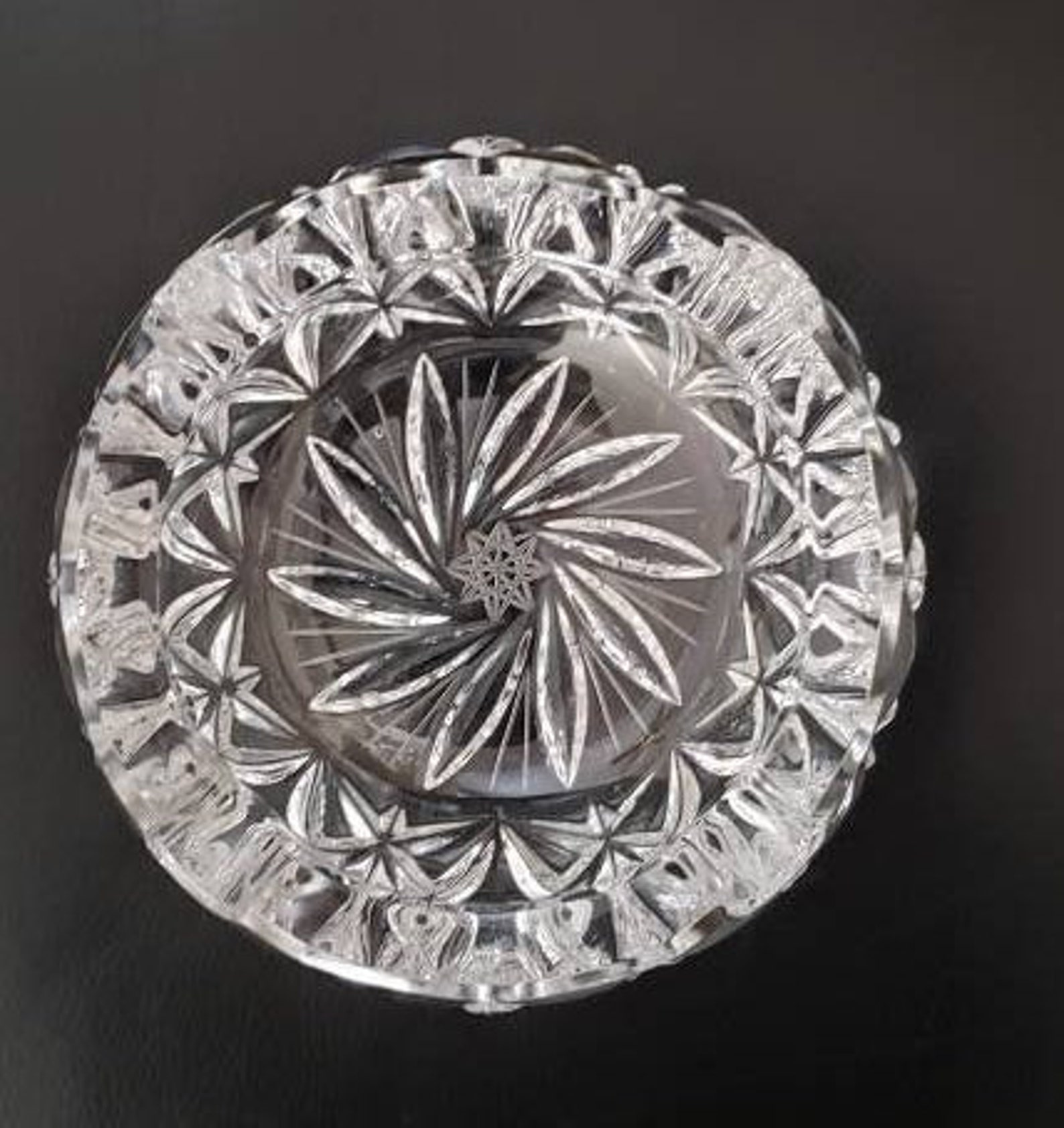 Heavy cut glass ashtray 3 pound pinwheel crystal ashtray Etsy