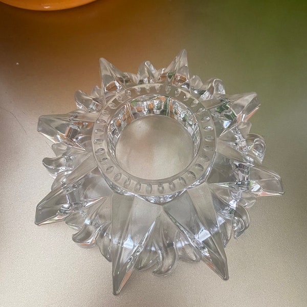 Vintage Sunburst Tea Light Crystal Candle Holder, DePlomb Tea Light Holder, Starburst Crystal, Crystal Votive Candle Holder