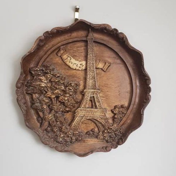 Vintage Handgemalt French Wall hanging plate Paris Eiffel Tower, 3D Souvenir Plate  Made in France