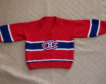 Vintage NHL Montreal Canadiens knit sweater, Canadian Hockey Fan Pullover Child Size tri color V Neck Sweater