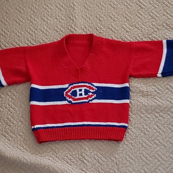 Vintage NHL Montreal Canadiens knit sweater, Canadian Hockey Fan Pullover Child Size tri color V Neck Sweater