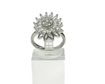 Art Deco Sun Star Spinning Ring with Diamante Crystals