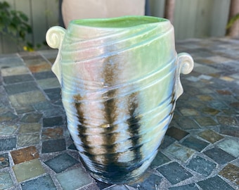 Vintage Sylvac 684 Urn-Shaped Vase, Art Deco, Multi-Colored Glaze Drip