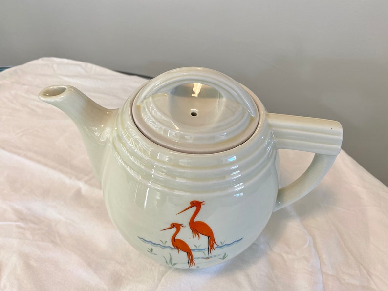 Vintage Dripolator Viking Teapot Flamingo Pattern by Hall Pottery for