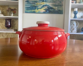 Vintage Red Serving Dish/ Bowl by Hall Pottery, Superior Kitchenware, Art Deco, 1930s