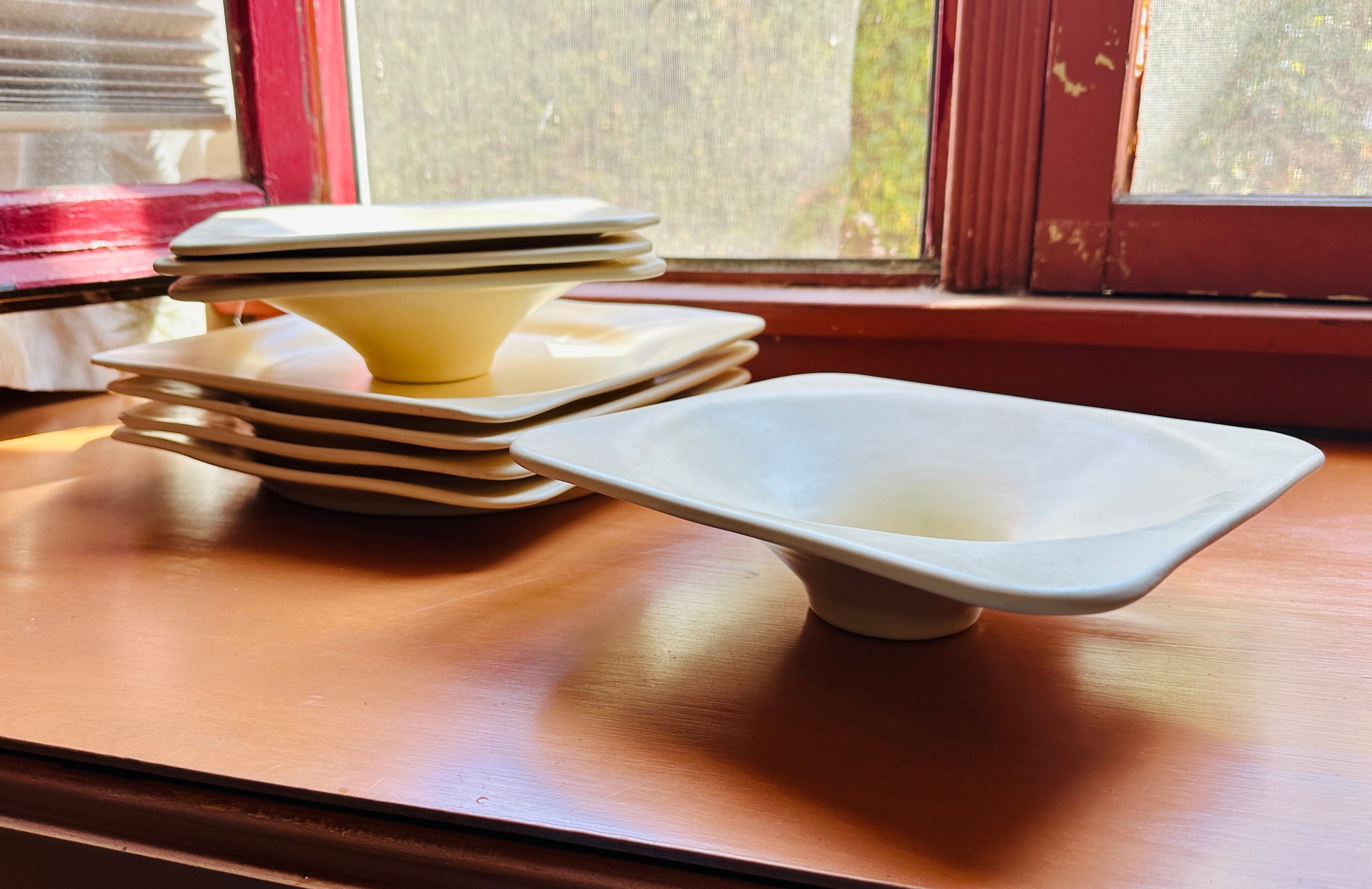 RARE Vintage Julie Sanders Cyclamen Pottery Set - Ivory Bowls