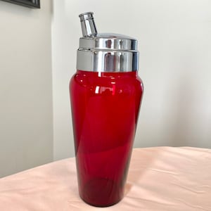 Vintage Red Glass Cocktail Shaker by Derby-Shelton Silver Co.
