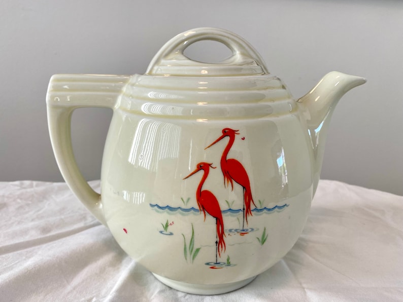 Vintage Dripolator Viking Teapot Flamingo Pattern by Hall Pottery for