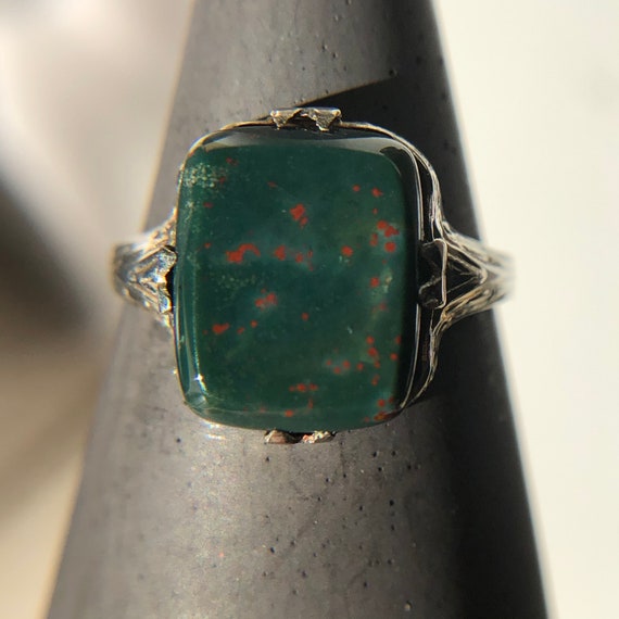 Antique Belais White Gold Bloodstone Signet Ring