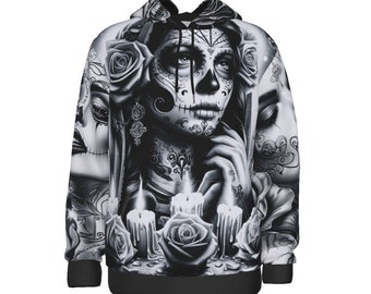 Bluza z kapturem Sugar Skull, Dzień Zmarłych, Bluza z grafiką na Halloween