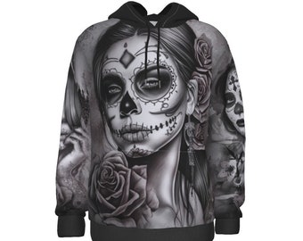 Bluza z kapturem Sugar Skull, moda gotycka na Dzień Zmarłych