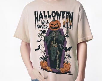 Haunted Halloween Cotton Tee: Spooky Jack-O-Lantern Gradient Shirt