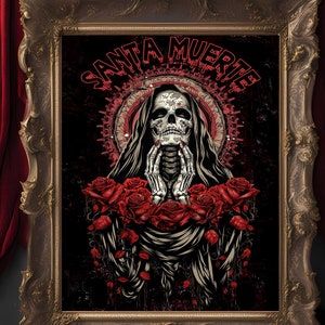 Santa Muerte Poster, Kunstdruck mexikanische Volkskunst, Esoterik Deko, mexikanische Volkskunst, Dia de los Muertos Altar Wohnkultur