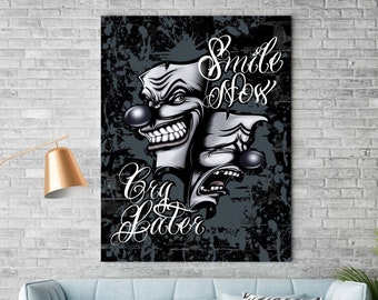 Smile Now Cry Later Poster, Chicano Art Poster, Retro Latein Kunstdruck, Chicana Girl Wanddekoration, Lowrider Kunstwerk für Einzigartige Räume