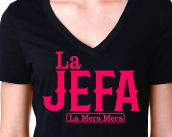 La Jefa T-Shirt, Ringspun Cotton Women's V Shirt, Mexico, The boss, Spanish, Apparel, The Girl Boss, Boss T-shirt, Funny Spanish Tee