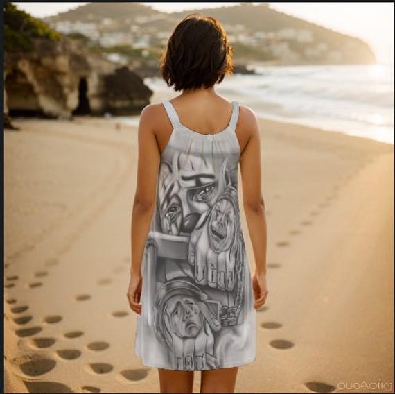 Chicano Art Jersey Dress: Sleeveless Summer Shirt Dress