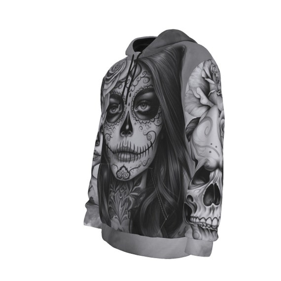 Sweat à Capuche Dia De Los Muertos - Motif Squelette Floral Mexicain, Pour Halloween Ou Fête - 5