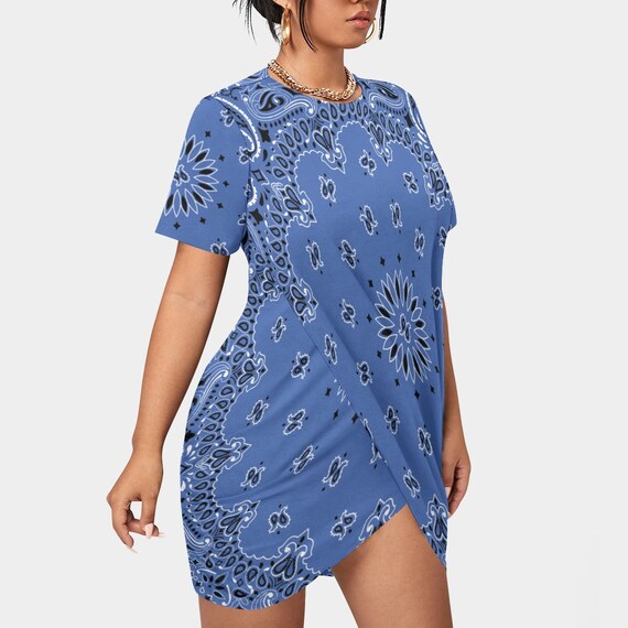 Plus Size Bandana Print Dress: Stacked Hem Jersey Knit