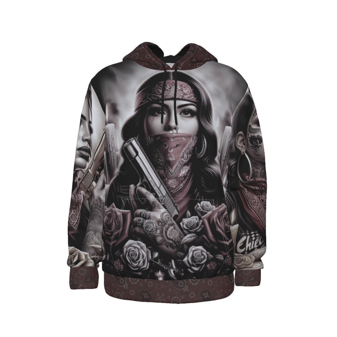 Chicano Mexican Art Hoodie, Allover Print Men's Thicken Pullover