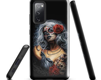 Sugar Skull Woman Day of the Dead Phone Case | Red Rose Tough Phone Case