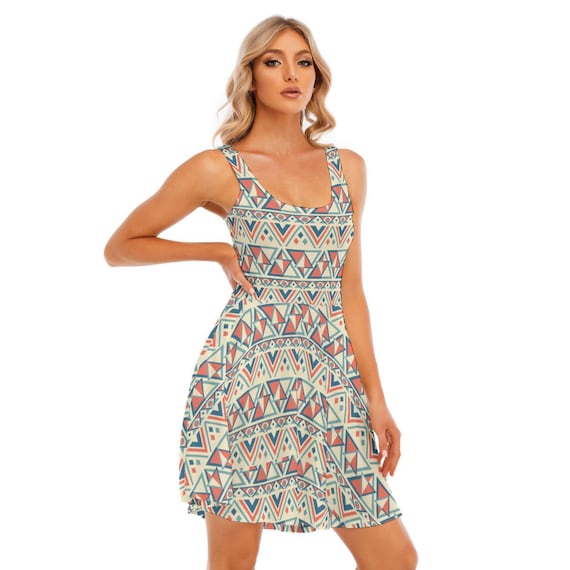 Aztec Print Tank Dress: Sleeveless Microfiber Boho Summer Dress