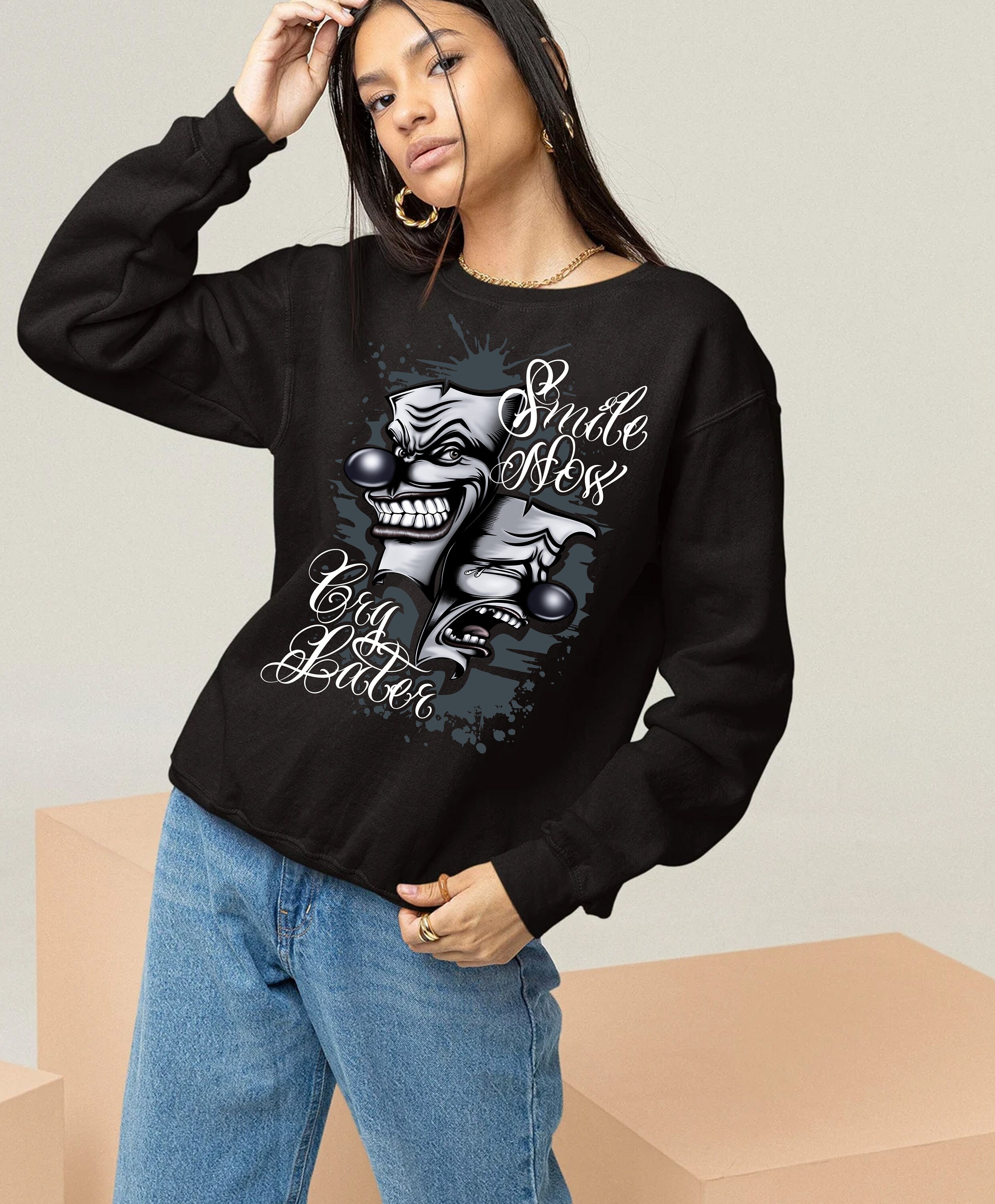 Buy Smile Now Cry Later Sweatshirt Traditional Tattoo Tee Men s