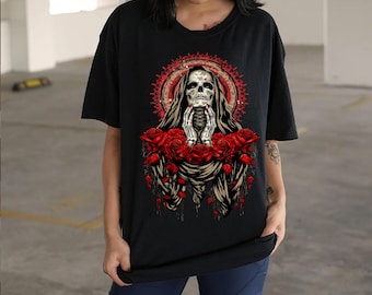 Santa Muerte T-Shirt, Gothic Day of the Dead Art, Mexican Folk Tee