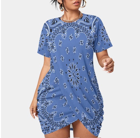 Plus Size Bandana Print Dress: Stacked Hem Jersey Knit