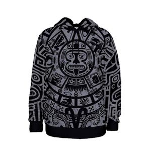 Mexikanischer Azteken-Kalender-Hoodie, Artisan Unisex-Pullover, trendiges Tribal-Design für Festivals und Versammlungen, einzigartige mexikanische Kleidung für alle