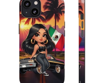 Chicana Phone Case: Lowrider Girl, Mexican Flag Art