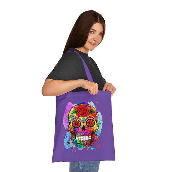 SKULL PRINT TOTE, Printed Tote Bag, Horror Tote, Graphic Colorful Trendy Aesthetic Tote Bag Summer Artsy Everyday Shopper Bag, gift for her