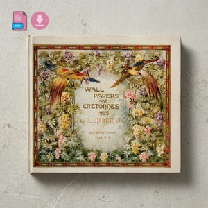Catálogo de muestras de papel pintado vintage de 1915 en PDF, arte digital Art Nouveau, efímeros para álbumes de recortes y collages, ideas para papel de casas de muñecas, decoración retro para el hogar.