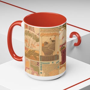 15oz Ceramic Coffee Mug, Genuine Art Nouveau Ornamental Design, Retro Art Accent Kitchen Decor