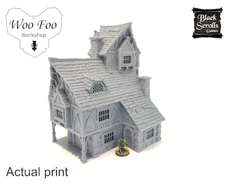 Mansión medieval de la ciudad de Tarok con torre, terreno disperso impreso en 3D de 28 mm/32 mm.