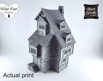 Casa medieval de la ciudad de Tarok, terreno disperso impreso en 3D, 28 mm/32 mm, fantasía.