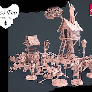 Town Folk Set Part 1 32mm 3D resin printed fantasy gaming terrain STL Miniatures