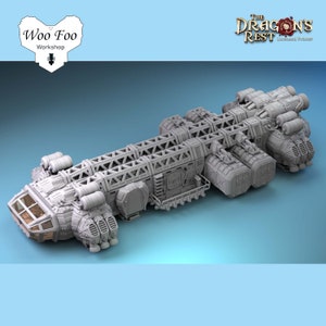 以下が含まれることがあります： Woo Foo Workshop製の「The Dragon's Rest」モデル、宇宙船のグレーの3Dプリントモデルです。