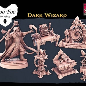 Dark Wizard Set 32mm 3D resin printed fantasy gaming terrain - STL Miniatures
