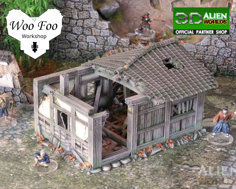 Samurai Ruined Hut 28mm 3D printed Gaming terrain - 3D Alien Worlds image 2