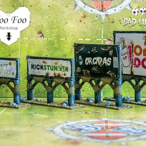 Grand lot de 4 panneaux d&#39;affichage Fantasy Football, imprimés en 3D - Terrain de stade Bad Luck