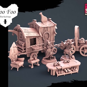 Potion Vendor Set 32mm 3D resin printed fantasy gaming terrain - STL Miniatures